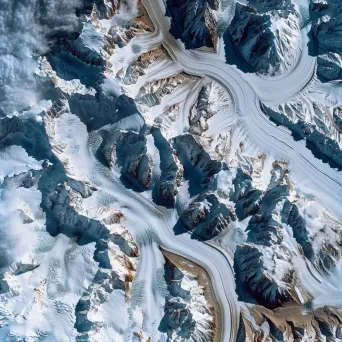 Snow-Covered Mountain Range with Glaciers