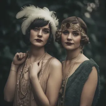 1920s flapper fashion fringe dresses and headbands - Image 1