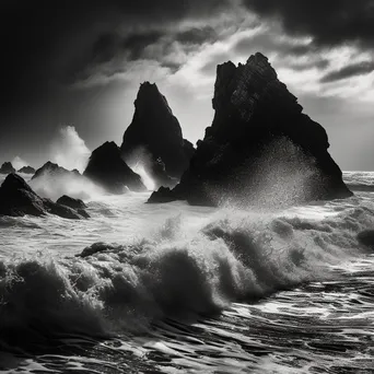 Dramatic Waves at Coastal Sea Stacks