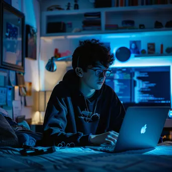 Teenager programming on laptop in a modern bedroom - Image 2