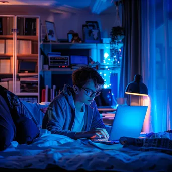 Teenager programming on laptop in a modern bedroom - Image 3