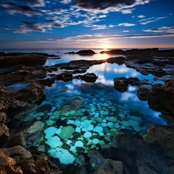 Rock pool glowing with bioluminescent organisms at twilight - Image 3