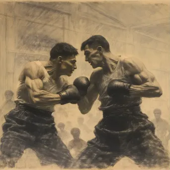 Intense boxing match showdown with fighters exchanging blows - Image 1