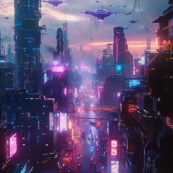 Neon-lit cyberpunk architecture with holographic displays in a futuristic cityscape - Image 3