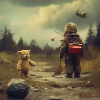 Illustration of a lost teddy bear finding its way back home with the help of toys and dolls - Image 3