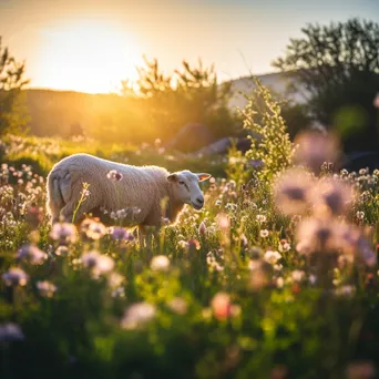 Shepherd observing sheep grazing in a colorful wildflower meadow - Image 3