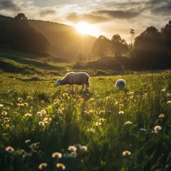 Shepherd observing sheep grazing in a colorful wildflower meadow - Image 4