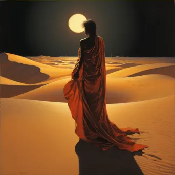 Desert landscape under a full moon with sand dunes - Image 3