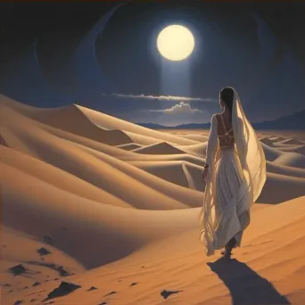 Desert landscape under a full moon with sand dunes - Image 4