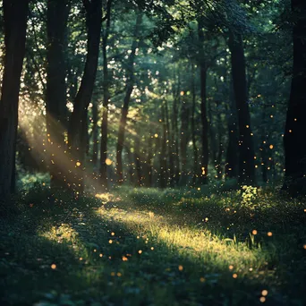 Twilight Woodland Clearing with Fireflies