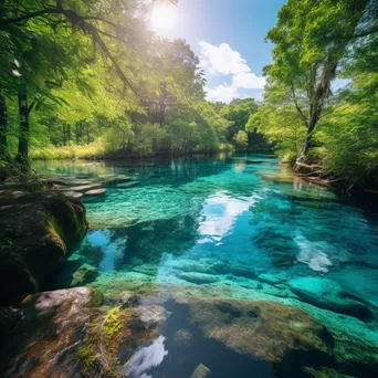 Vibrant turquoise mineral pool surrounded by green foliage. - Image 3