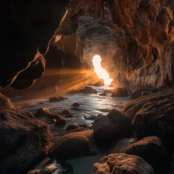 Sunlight illuminating a coastal cave - Image 1