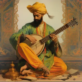 Image of a musician playing a hybrid instrument of sitar and guitar - Image 2