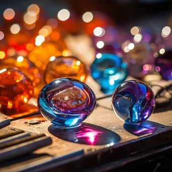 Close-up of colorful glass beads being shaped - Image 4