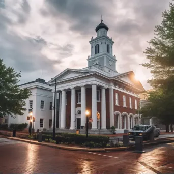 Historic courthouse with marble pillars and clock tower - Image 1