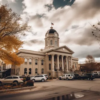 Historic courthouse with marble pillars and clock tower - Image 2