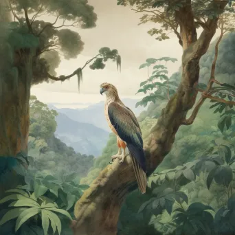 Philippine eagle perched in tropical rainforest overlooking lush foliage - Image 1