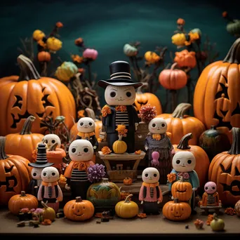 Colorful Halloween display with pumpkins and spooky figures - Image 4