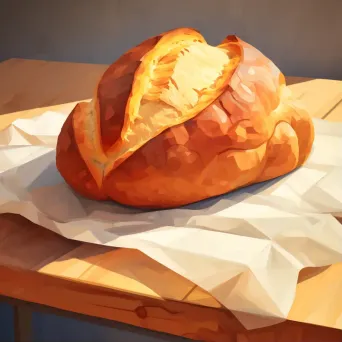 Rustic loaf of bread in low poly design, echoing Cézanne