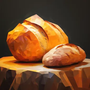 Rustic loaf of bread in low poly design, echoing Cézanne