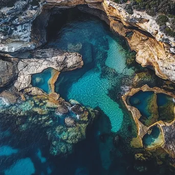 Aerial view of interconnected rock pools along a coastline - Image 1