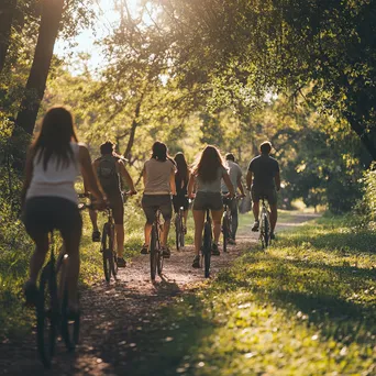 Diverse friends cycling through a park on a sunny day - Image 3