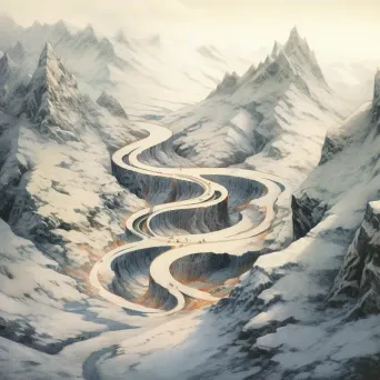 Aerial perspective of a winding road through snowy mountains - Image 4