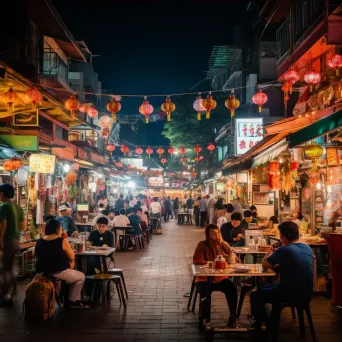 Night market with street food stalls and shoppers - Image 3