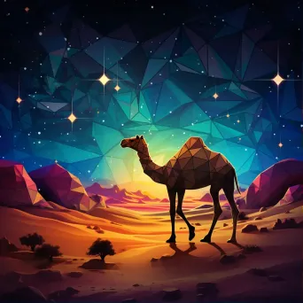 Low Poly Camel in Desert Night