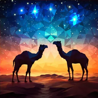 Geometric representation of a camel silhouette in desert at night in low poly style - Image 4