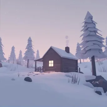 Low poly depiction of an isolated cabin weathering a blizzard - Image 2