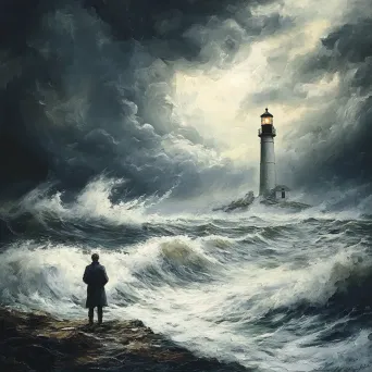 Lighthouse keeper in Romanticism style staring into the stormy sea - Image 1