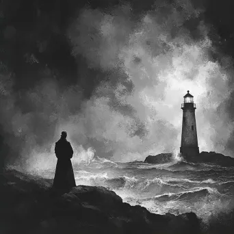 Lighthouse keeper in Romanticism style staring into the stormy sea - Image 2