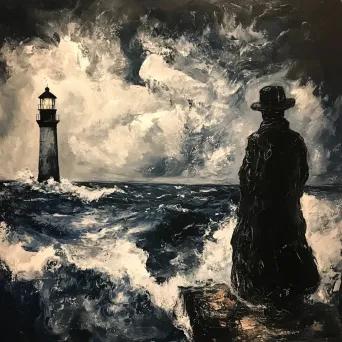 Lighthouse keeper in Romanticism style staring into the stormy sea - Image 4