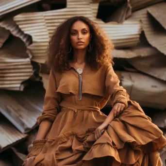 Sustainable fashion editorial scene with eco-friendly designs and earthy tones - Image 3