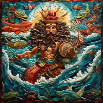 Mosaic artwork featuring a Mesoamerican deity controlling sea currents - Image 2