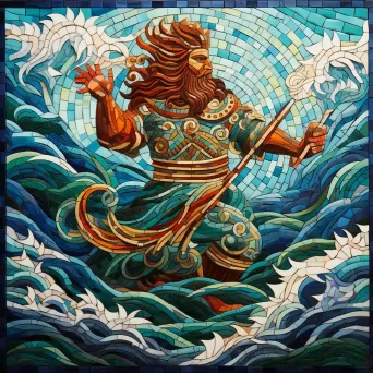 Mosaic artwork featuring a Mesoamerican deity controlling sea currents - Image 4