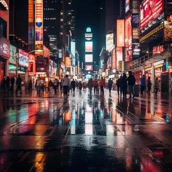 City street illuminated by neon lights with reflections on wet pavement - Image 4