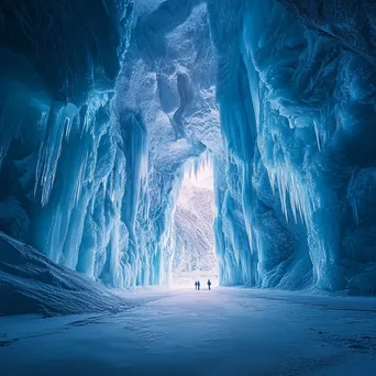 Ice cathedral inside a glacier with towering spires and blue lighting - Image 1