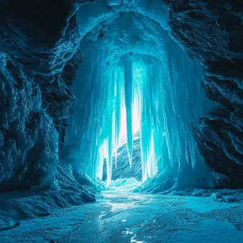 Ice cathedral inside a glacier with towering spires and blue lighting - Image 2