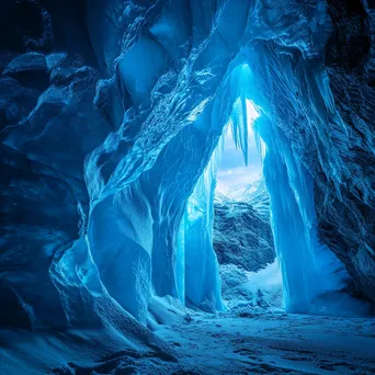 Ice cathedral inside a glacier with towering spires and blue lighting - Image 3