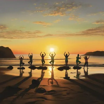 Image of group yoga session on serene beach at dawn - Image 3