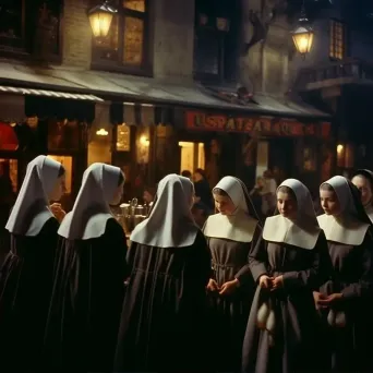 Image of nuns praying with pub in the background - Image 2