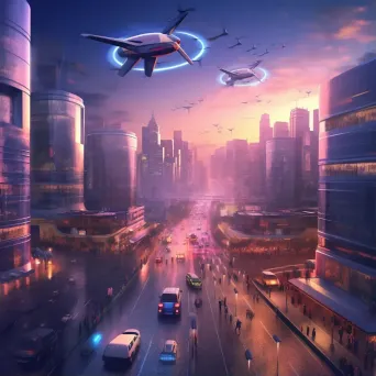 Illustration of a futuristic city with autonomous cars and drones - Image 1