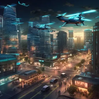 Illustration of a futuristic city with autonomous cars and drones - Image 2