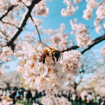 Bee pollinating cherry blossoms on a sunny day - Image 2