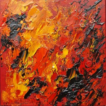 Abstraction of chaos in bold, fiery shades using impasto technique - Image 1