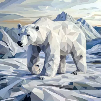 Cool hues of low poly polar bear in a snowy winter landscape - Image 1