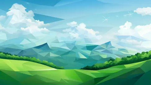 Polygonal depiction of a grassy hill under a cloudy sky - Image 1