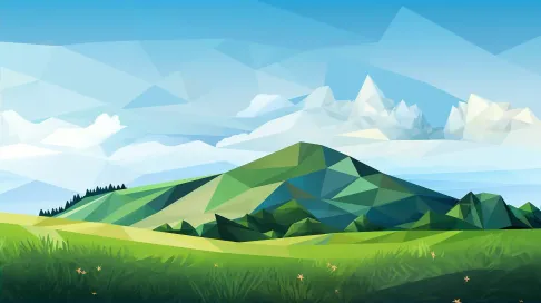 Polygonal depiction of a grassy hill under a cloudy sky - Image 2